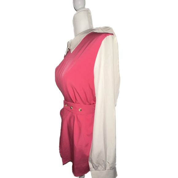 NWOT- SHEIN | XL (12) - Contrast Panel Asymmetrical Hem 2 In 1 Belted Blouse - Picture 9 of 11